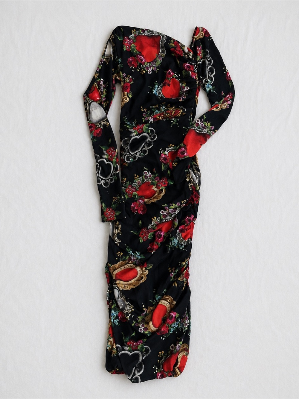 black and red floral body-con dress